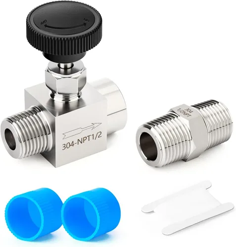 Vista 81 de TAISHER Válvula de aguja de acero inoxidable 316 con mango de rueda 1/2 "NPT macho x 1/2" NPT hembra