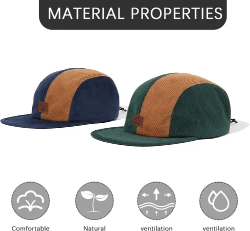 Vista 6 de Croogo Gorra plana de moda para papá, gorra de béisbol de pana urbana, gorra de béisbol de ala plana, gorra de 4 paneles, gorra de árbitro ajustada