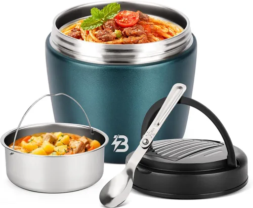 Vista 11 de Termo para comida caliente para adultos, termo de sopa de boca ancha de 40 onzas con cuchara, color negro