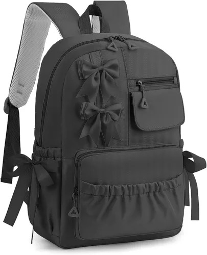 Vista 7 de Mochila escolar infantil para niñas, bonita mochila Kawaii con lazos Negro