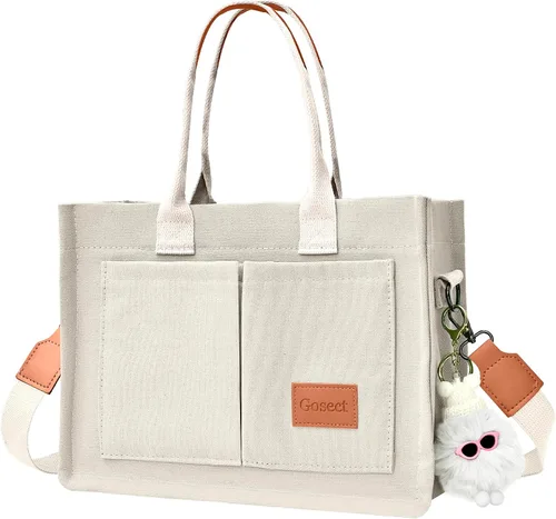 Vista 17 de Bolso de lona para mujer con bolsillos, bolso cruzado para portátil de trabajo, bolso de hombro para todo lo demás, bolso de lona para todos