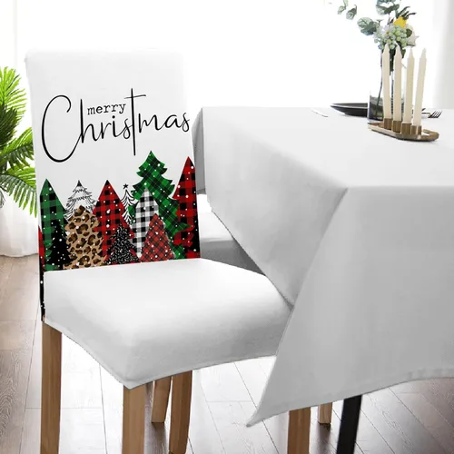 Vista 5 de Funda para silla de comedor, diseño de árbol de Navidad, leopardo, rojo, verde, negro, blanco, copos de nieve, protector para silla de invierno