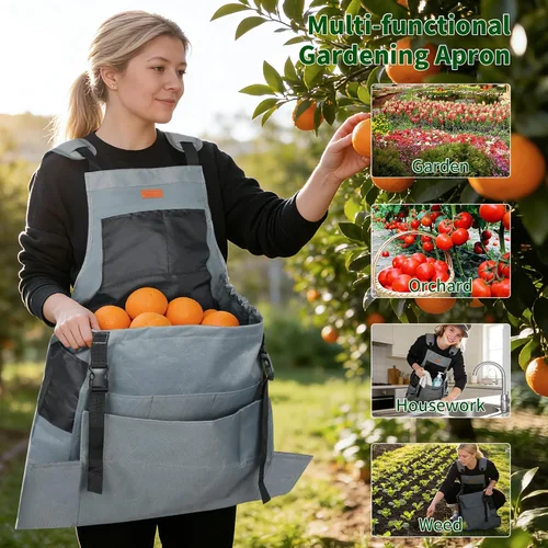 Vista 3 de Delantal de cosecha de jardín, delantal de jardinería con bolsillo inferior de liberación para mujeres y hombres, regalo de jardinería