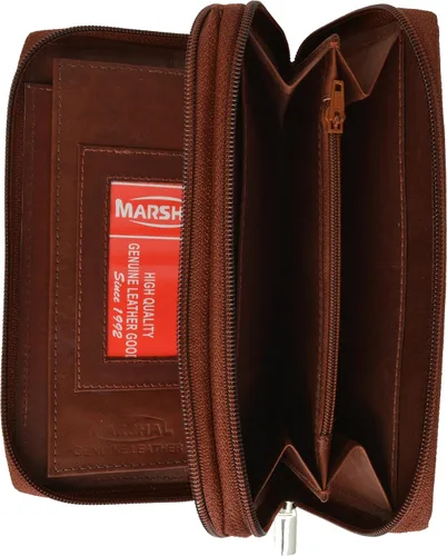 Vista 3 de Marshal Cartera de chequera de embrague de doble cremallera de cuero genuino para las mujeres #4575CF