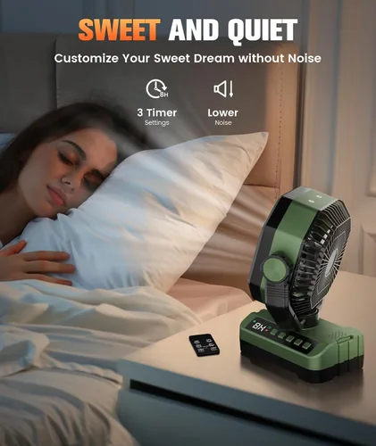 Vista 6 de Ventilador de campamento con pilas, recargable con luz de estrellas, 20000 mAh, funciona con pilas, ventiladores de escritorio de 5 velocidades