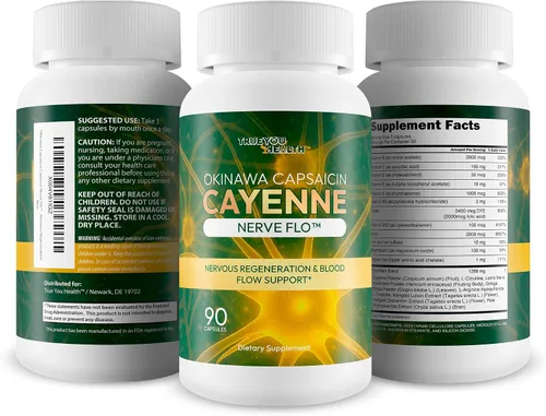 Vista 4 de Okinawa Capsaicina Cayenne Nerve Flo - Nuestro mejor suplemento de neuropatía, memoria y presión - Suplemento de pimienta de cayena para apoyo