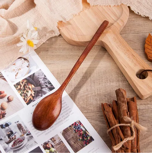 Vista 6 de AKOAK 2 cucharas de madera, cuchara de madera natural con mango largo, herramienta de cocina para el hogar, adecuada para restaurantes, hoteles