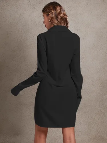 Vista 7 de LYANER Minivestido camisero de manga larga con botones y cuello de solapa para mujer