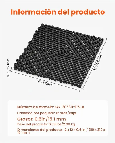 Vista 7 de VEVOR Tapete de Drenaje Entrelazado, Cojín Modular Entrelazado de 12" x 12", 12 Piezas de Tapetes de Drenaje de Empalme, Baldosa de Piso de Drenaje