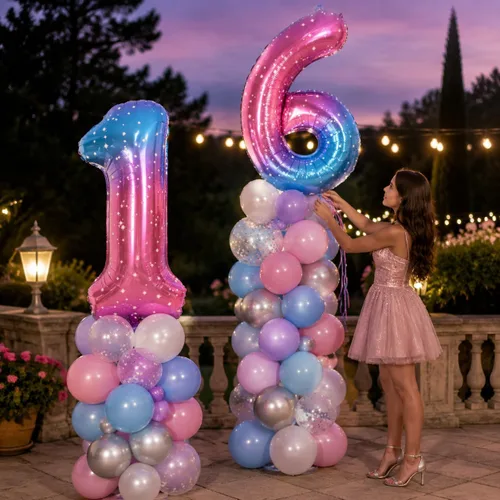 Vista 199 de Globo negro del número 0 para niñas y niños, 40 pulgadas, grande, número 0-9, de papel de aluminio, de Mylar para helio, juego de globos digitales