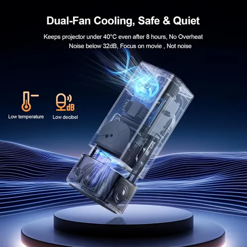 Vista 5 de Audio Dolby de 10 W, brillo mejorado, enfoque automático: soporte para mini proyector 4K - Proyector portátil inteligente con WiFi 6 y Bluetooth