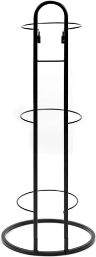 Vista 2 de QWORK Estante de almacenamiento para pelotas de baloncesto: diseño vertical de 3 niveles, montaje en pared o independiente, solución de ahorro