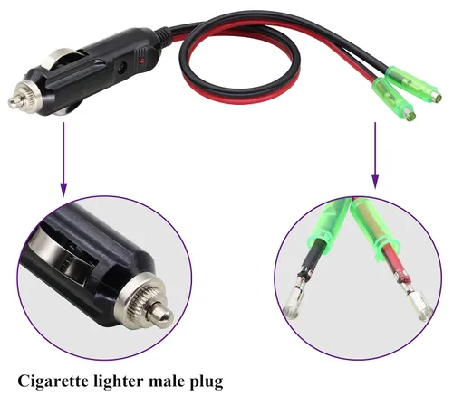 Vista 3 de Enchufe macho para encendedor de cigarrillos de 16 AWG, cable de 12 V, enchufe macho con conductores, fusible de 10 A, cable de enchufe macho