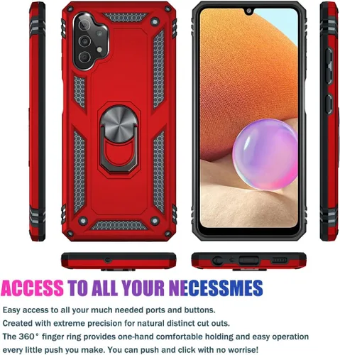Vista 2 de Funda para Galaxy A32 4G, SM-A325F SM-A325M con protector de pantalla de vidrio templado, [grado militar] [anillo de metal] [soporte magnético]