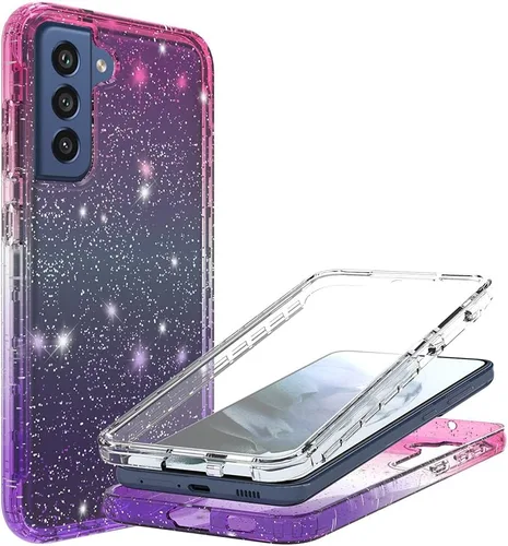 Vista 6 de Funda compatible con Samsung Galaxy S21 FE con purpurina de cuerpo completo con protector de pantalla integrado, resistente de doble capa a prueba