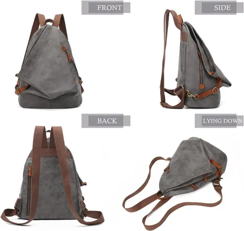 Vista 9 de KL928 Mochila vintage de lona – Mochila grande informal para viajes al aire libre, mochila de senderismo para hombres y mujeres, gris