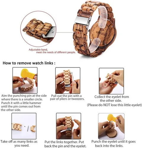 Vista 5 de BEWELL W086B Mens Wooden Watch Analog Quartz Lightweight Handmade Wood Wrist Watch