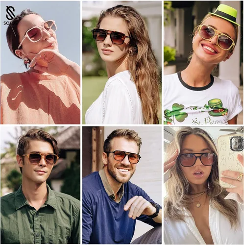 Vista 2 de SOJOS Gafas de sol estilo aviador retro de moda para mujer y hombre