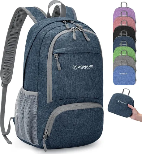 Vista 21 de ZOMAKE Mochila plegable ultraligera de 10 litros, mochila plegable pequeña, resistente al agua, mochila plegable para mujeres y hombres (negro-A1)
