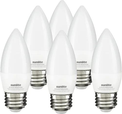 Vista 13 de Sunlite Bombilla LED B13 Torpedo decorativa, 7 vatios (60 W = ), 500 lúmenes, 120 voltios, regulable, base E26, certificación ETL, torpedo Blanco