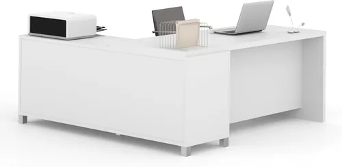 Vista 4 de BESTAR Pro-Linea - Escritorio en forma de L, 72 W, color blanco, mesa esquinera grande para oficina en casa, espacio de trabajo profesional, área