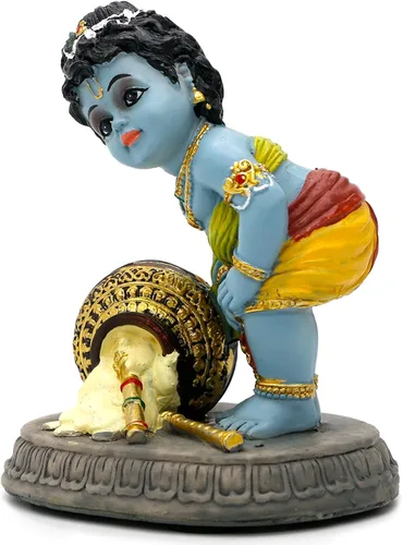 Vista 8 de Estatua de ídolo hindú de Krishna – 3.7 pulgadas de alto pequeño ladrón de mantequilla Makhan para decoración de tablero de automóvil, regalo