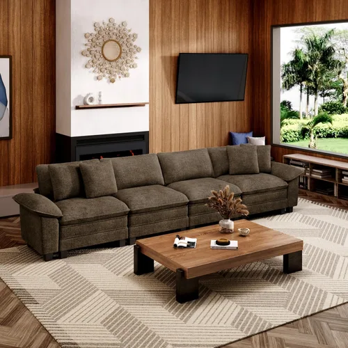 Vista 19 de Sofá seccional en forma de U de 123 pulgadas con cojines tipo nube, juego de sofá modular de asiento profundo con 5 asientos y 2 otomanos, brazos