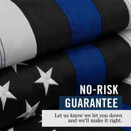 Vista 7 de Bandera de Estados Unidos de línea azul fina de 2 x 3 pies, estrellas bordadas resistentes y rayas cosidas, ojales de latón, protección UV, bandera