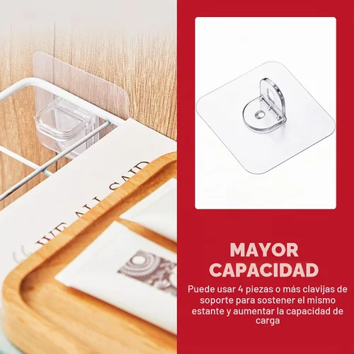Vista 3 de Paquete de 20 soportes adhesivos resistentes sin taladro, soportes de pared de plástico transparente e impermeable para estantes de ducha, armario