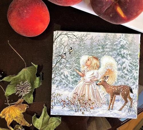 Vista 6 de Servilletas navideñas de 20 quilates de 13 x 13 pulgadas, hermosas servilletas de invierno con diseño de ángel