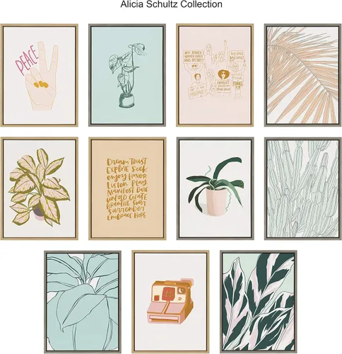 Vista 4 de Kate and Laurel Sylvie Palms - Lienzo enmarcado para pared, diseño de palmeras por Alicia Schultz, 18 x 24 pulgadas, gris, arte tropical playero