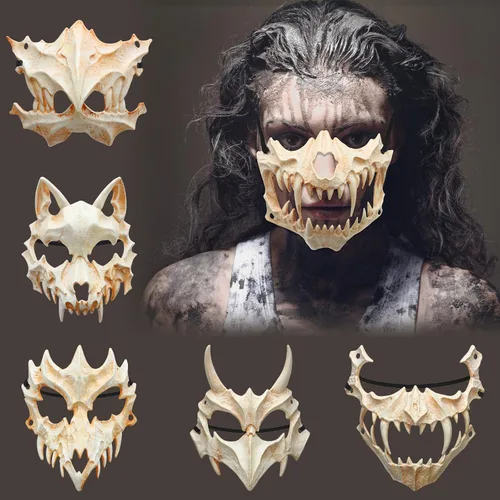 Vista 4 de 6 máscaras de Halloween para cosplay, esqueleto de animal