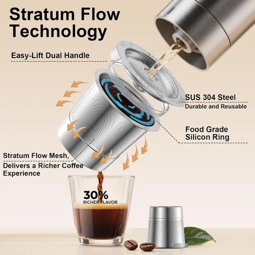 Vista 6 de Cápsulas K reutilizables para Keurig: Cápsulas K recargables de acero inoxidable completo, filtro de café reutilizable para máquinas de café Keurig