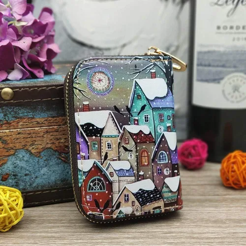 Vista 6 de Funda de cuero con cremallera para tarjetas de crédito RFID para mujeres y niñas