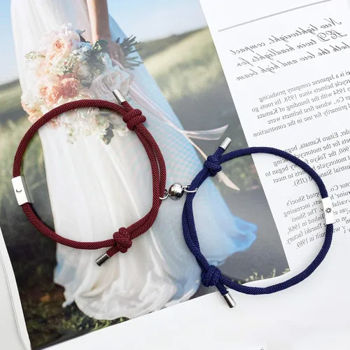 Vista 2 de HUJUON 2 pulseras magnéticas para parejas, atracción mutua, relación de cuerda trenzada a juego para mujeres, hombres, amistad, novio, novia, Metal