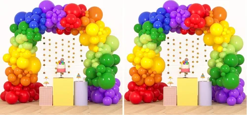Vista 8 de RUBFAC Kit de arco de guirnalda de globos de arco iris de 189 piezas, 7 colores surtidos de globos de látex de 5/12/18 pulgadas para fiesta