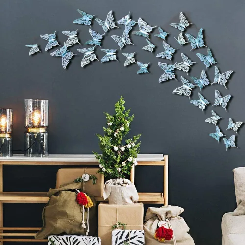 Vista 6 de Decoración de pared de mariposa de Cheerland, calcomanías 3D de mariposas, mural, decoración de habitación, calcomanías turquesa extraíbles