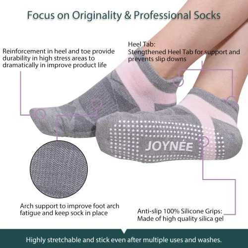 Vista 4 de JOYNÉE Calcetines de yoga antideslizantes para mujer con agarres ideales para pilates barras bailes hospitales fitness 3 pares