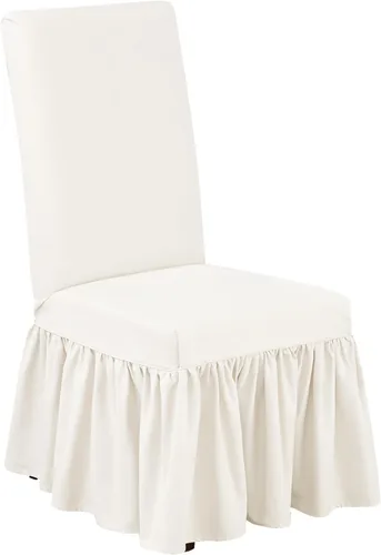 Vista 11 de SureFit Essential - Funda larga para silla de comedor con volantes de sarga con diseño estampado de algodón, falda larga con volantes y pliegues