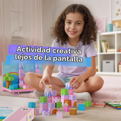 Vista 7 de Bloques de construcción magnéticos listos para regalar para niños, cubos magnéticos, juegos de construcción de juguetes de castillo de princesa