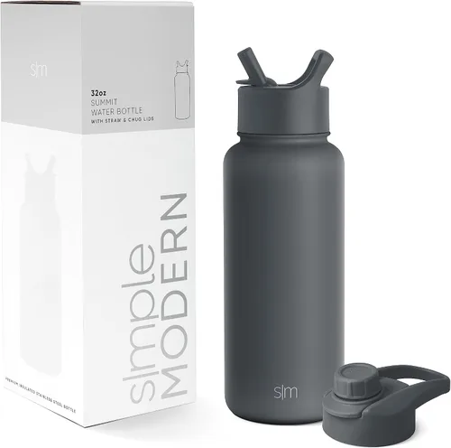 Vista 6 de Simple Modern botella de agua con tapa para beber con pajilla, termo metálico de acero inoxidable con aislamiento al vacío, colección Summit