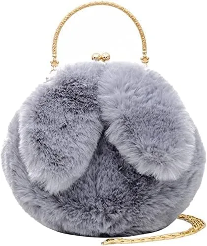 Vista 3 de Lindo bolso de peluche para mujer, bolso cruzado de conejo, bolso de mano pequeño, bolso peludo esponjoso, bolso kawaii, bolso de conejo