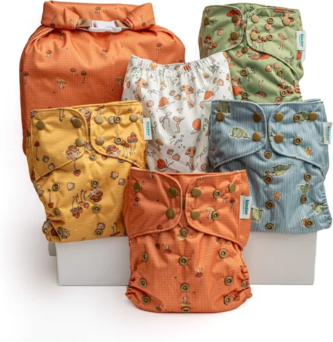 Vista 40 de Big Adventure Kinder - Juego de 5 pañales de tela reutilizables para bebé, estilo de bolsillo, jersey atlético que absorbe la humedad, insertos