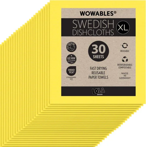 Vista 14 de Paños de cocina suecos para cocina XL, rollo de 30 hojas, biodegradables y compostables, paños de limpieza de toallas de papel reutilizables, 11 x