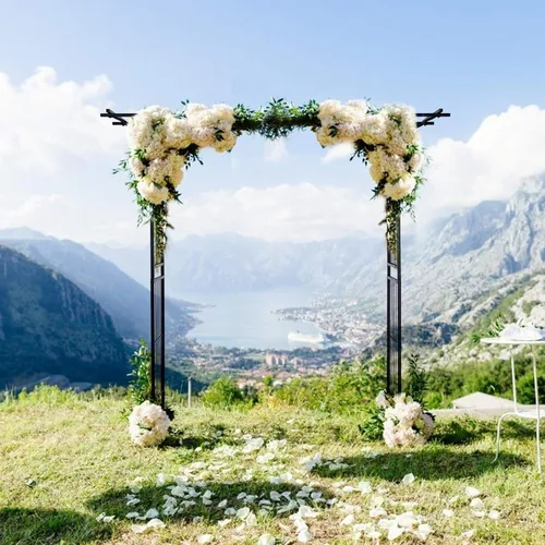 Vista 8 de Tangkula Cenador de jardín de 6.7 pies, arco de metal con enrejado para plantas trepadoras al aire libre, decoración de jardín al aire libre