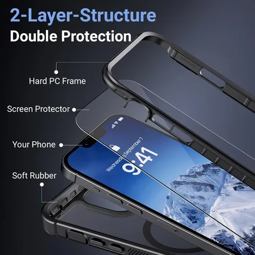 Vista 5 de Funda magnética para iPhone 13 Pro Max, protector de pantalla, compatible con MagSafe, protección contra caídas de grado militar, protección