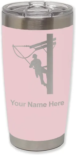 Vista 12 de LaserGram Taza aislada al vacío de 20 onzas, Lineman, grabado personalizado incluido (negro)