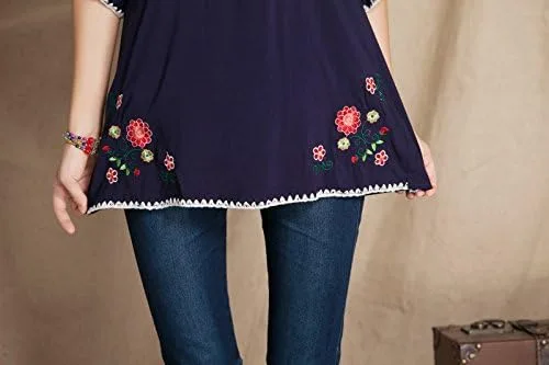 Vista 9 de Blusa mexicana estilo bohemio bordada para mujer