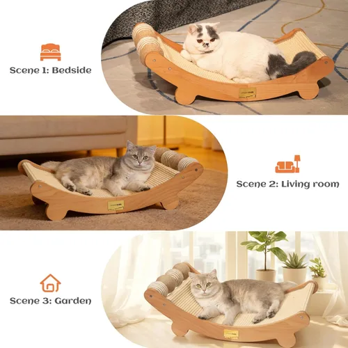 Vista 14 de CHEERPALS Cama rascador de sisal para gatos con bolas de madera para gatos