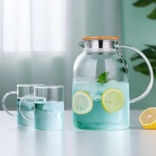 Vista 7 de Unbreakable - Jarra de vidrio con asa y tapa, tarro de vidrio de 68 onzas líquidas con tapa, resistente al calor, jarra de borosilicato para té